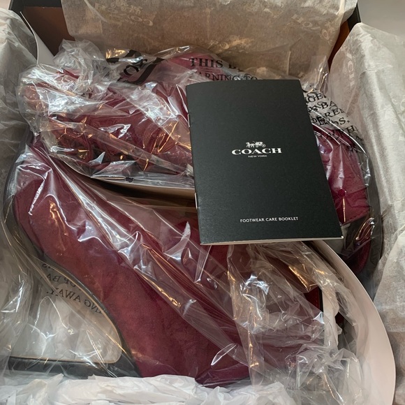 Coach Lena burgundy Suede Leather Sexy Fun Open Toe Ankle Boots Booties [size 7] - Picture 5 of 8